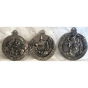 Vintage Country Woman Pewter Christmas Ornaments 1994 1995 1996 Lot Of 3